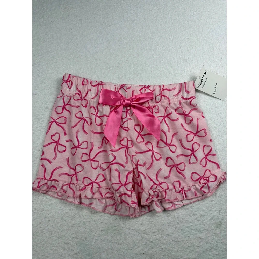 Sleep On It Girls Pink Bow Print Pajama Shorts Ruffle Hem Size 6X NWT